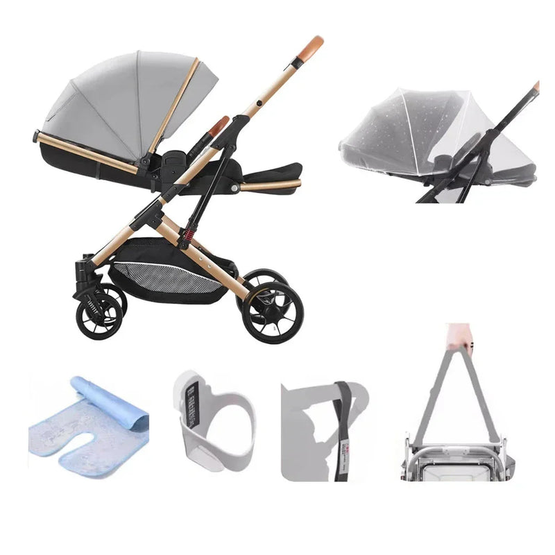 Cărucior compact de lux cu înclinare și pliere ușoară