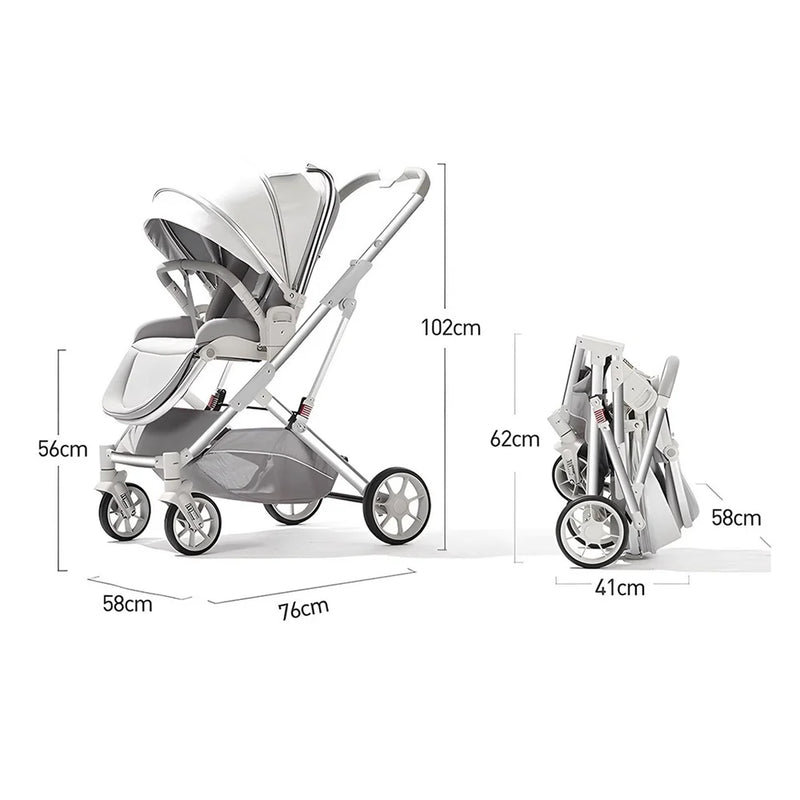Cărucior compact de lux cu înclinare și pliere ușoară