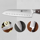 XINZUO - Set de cuțite de bucătărie din oțel german - Set de 7 piese cu suport din lemn pentru cuțite