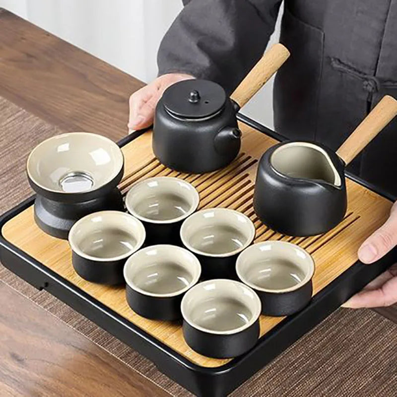 Set de ceai din ceramică neagră - design Zen