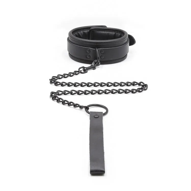 Set BDSM din piele de lux - cătușe și zgardă