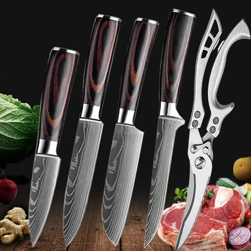 Set de cuțite de bucătărie SharpMaster™ cu model Damascene și foarfece