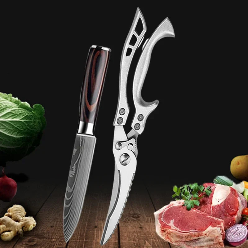 Set de cuțite de bucătărie SharpMaster™ cu model Damascene și foarfece