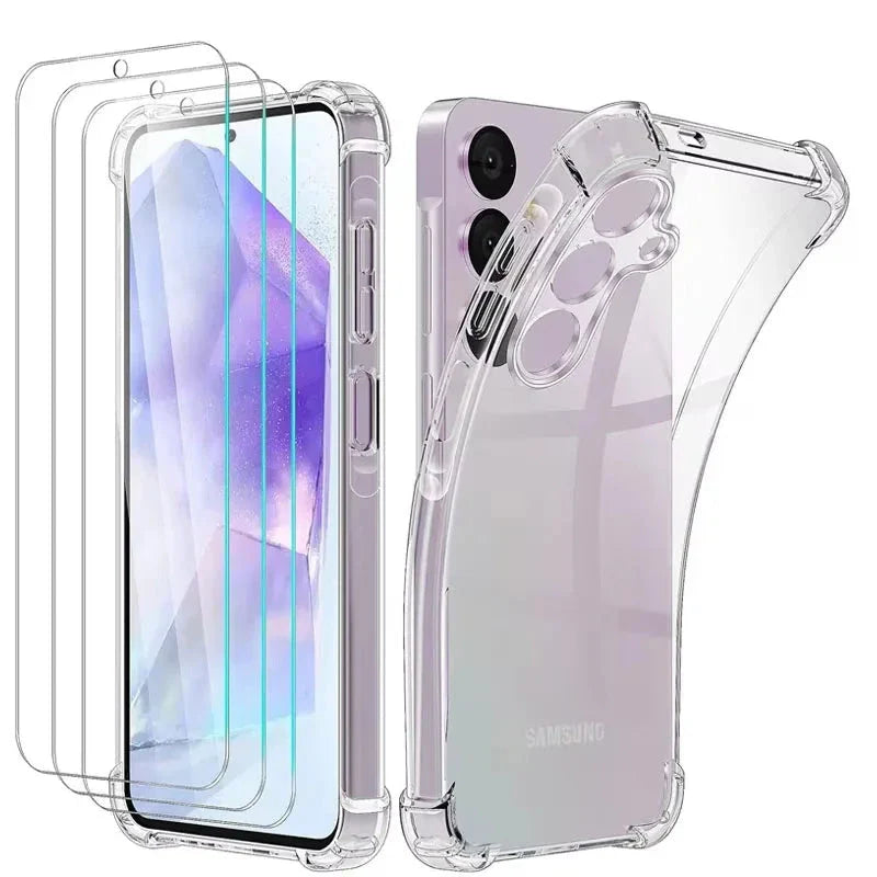 Carcasă din silicon și sticlă călită pentru Samsung seria A - mai multe variante