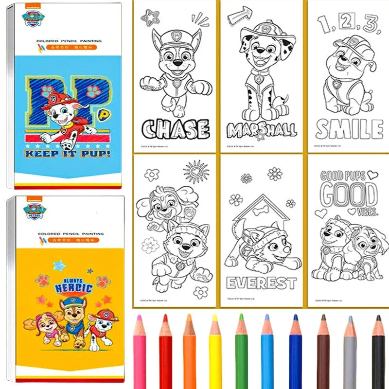 Pagini de colorat pentru copii și creioane colorate Paw Patrol