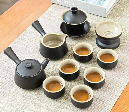 Set de ceai din ceramică neagră - design Zen