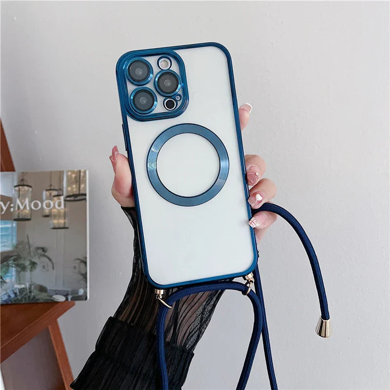 Husă transparentă și curea pentru iPhone 15-17, inclusiv Pro/Pro Max - mai multe variante