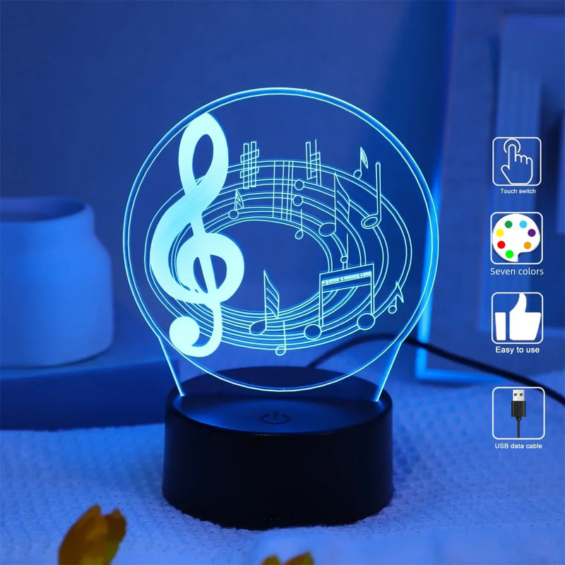 Lampă cu iluzie 3D cu motiv de cheie de vioară