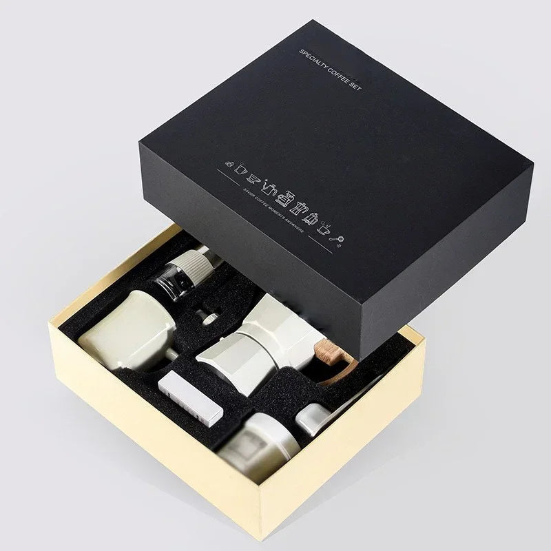 Set de cafea tradițională MokaPremium™ - moka pot și râșniță manuală pentru boabe de cafea
