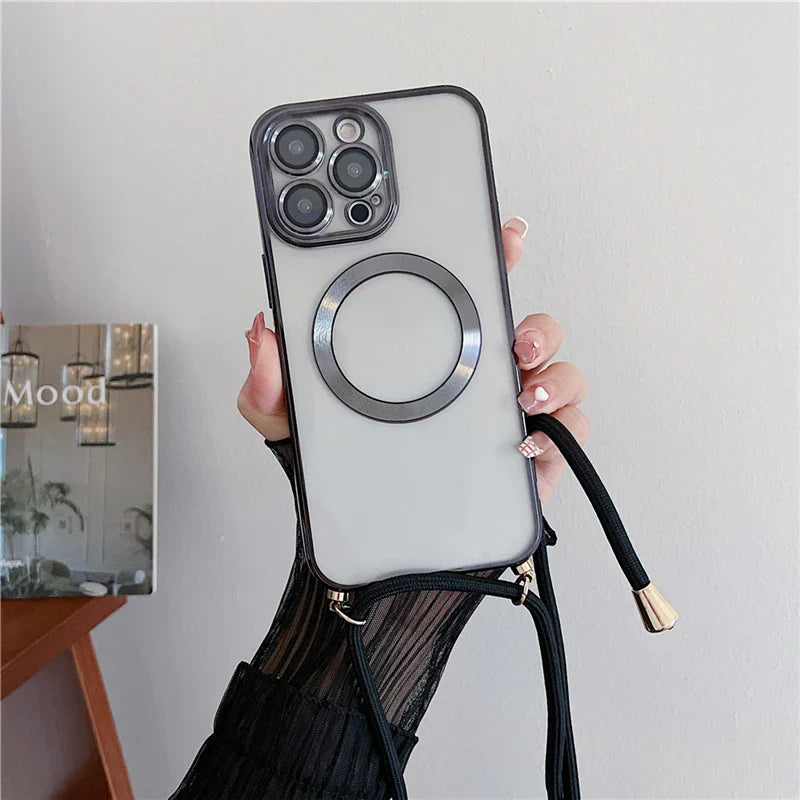 Husă transparentă și curea pentru iPhone 15-17, inclusiv Pro/Pro Max - mai multe variante