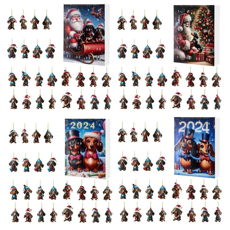 Calendar de Advent cu decorațiuni pentru pomul de Crăciun - câine teckel