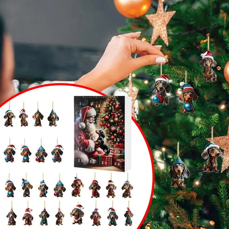 Calendar de Advent cu decorațiuni pentru pomul de Crăciun - câine teckel