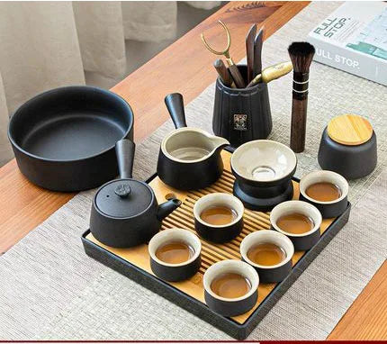 Set de ceai din ceramică neagră - design Zen