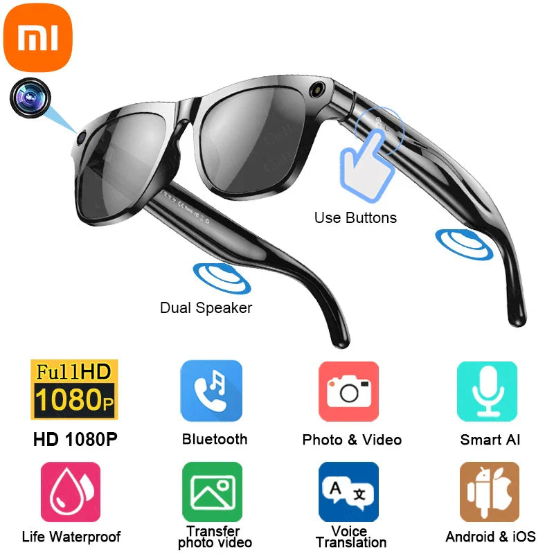 Ochelari inteligenți Xiaomi cu cameră - 1080p HD, 100 Mpx, apeluri Bluetooth și asistent AI