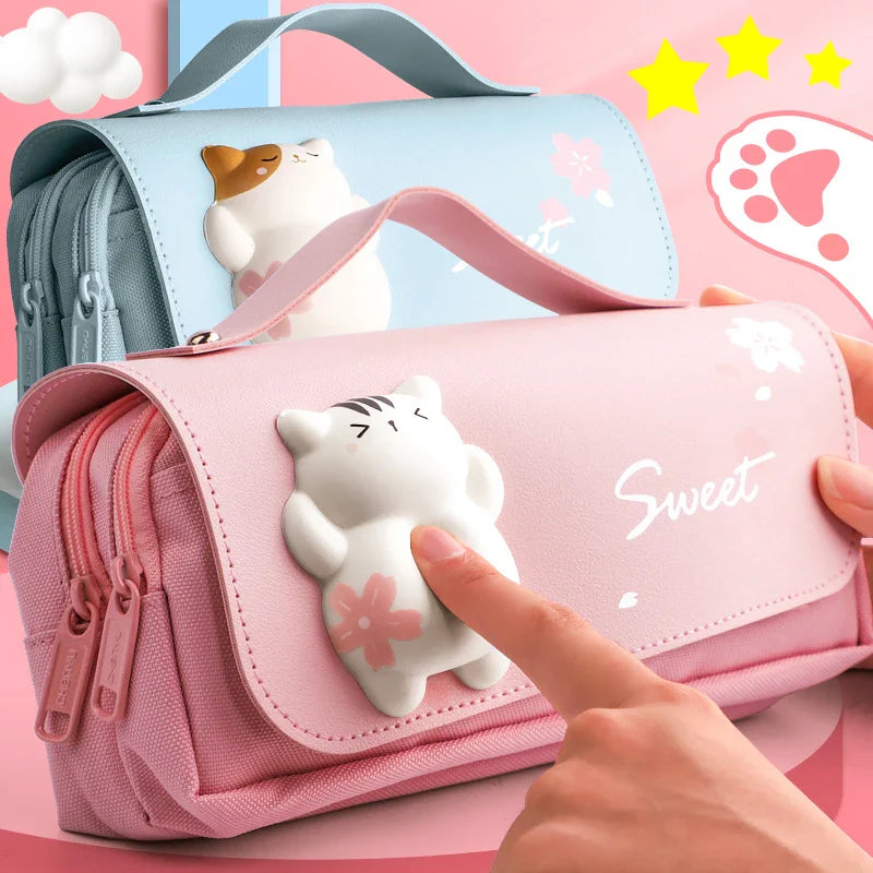 Fete școală creion caz Kawaii pisica 3D - mai multe culori