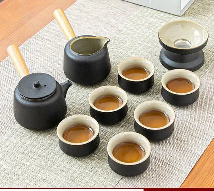 Set de ceai din ceramică neagră - design Zen