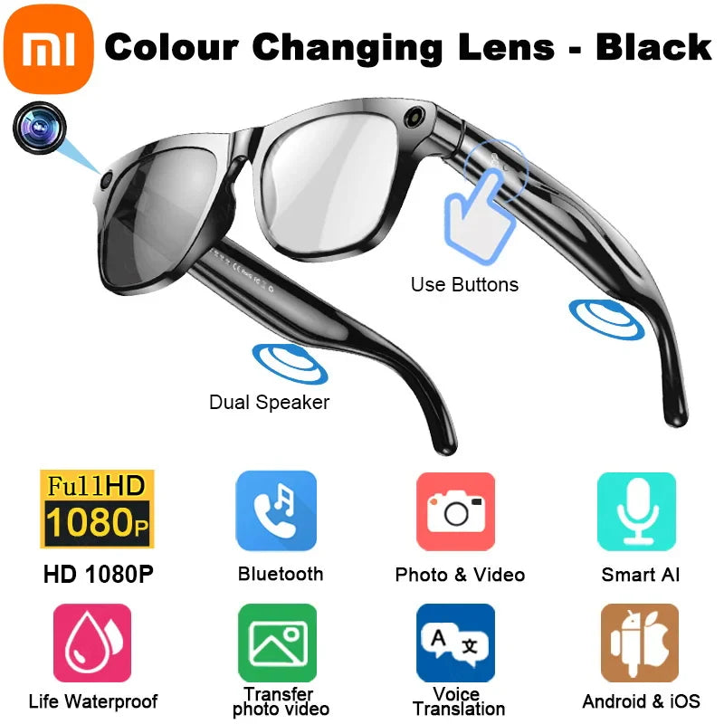 Ochelari inteligenți Xiaomi cu cameră - 1080p HD, 100 Mpx, apeluri Bluetooth și asistent AI
