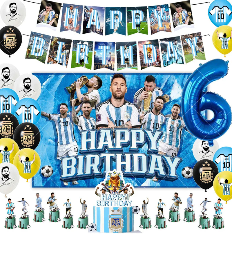 Set de petrecere de fotbal pentru ziua de naștere cu baloane Lionel Messi - mai multe variante