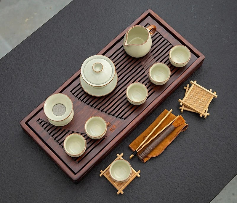 Set de ceai din ceramică Yixing cu tavă din lemn - mai multe variante