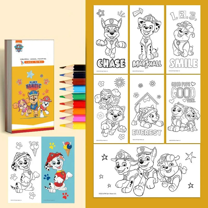 Pagini de colorat pentru copii și creioane colorate Paw Patrol