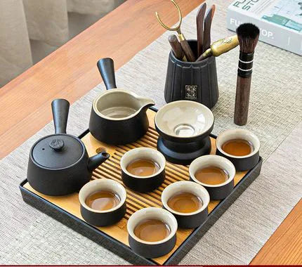 Set de ceai din ceramică neagră - design Zen