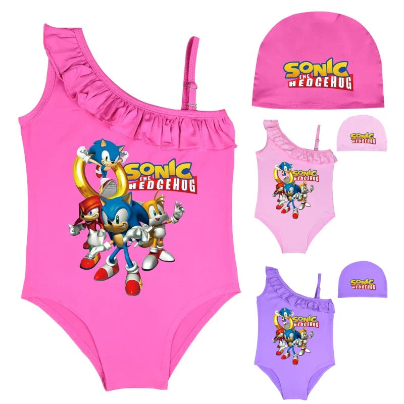 Costum de baie pentru fete și capac Sonic - mai multe variante