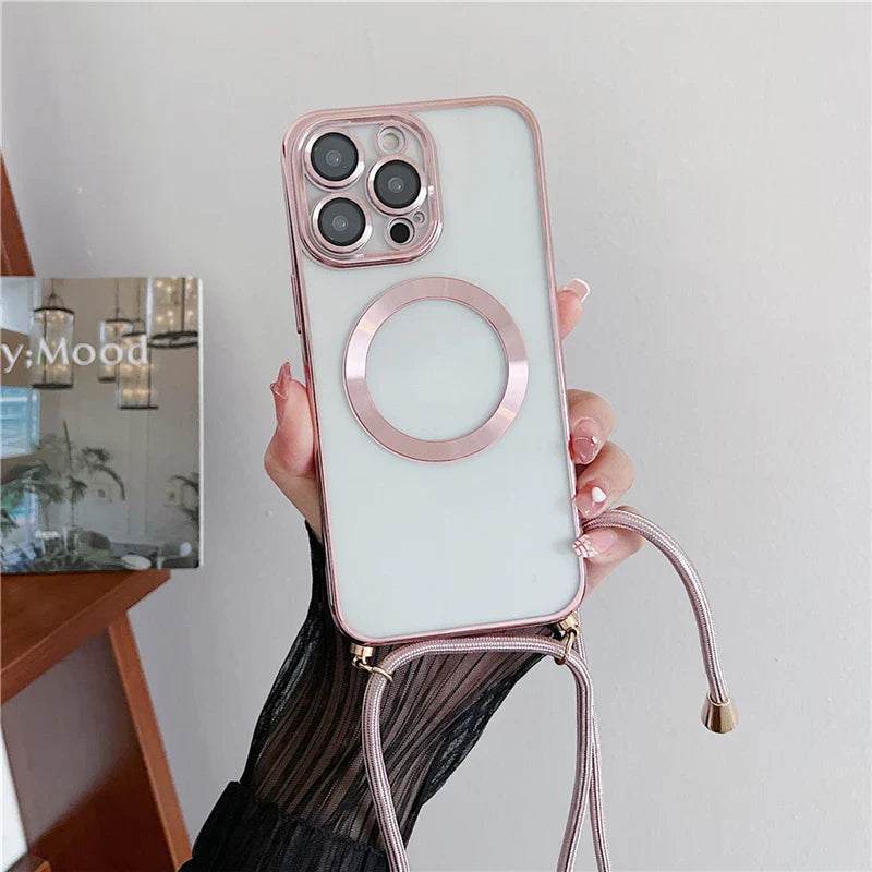 Husă transparentă și curea pentru iPhone 11-14, inclusiv Pro/Pro Max - mai multe variante