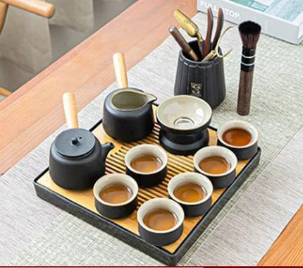 Set de ceai din ceramică neagră - design Zen
