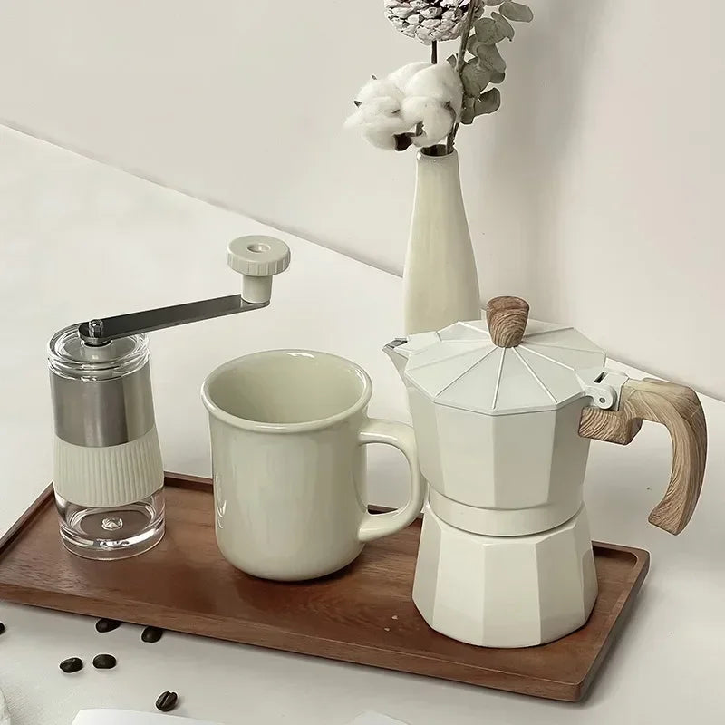 Set de cafea tradițională MokaPremium™ - moka pot și râșniță manuală pentru boabe de cafea