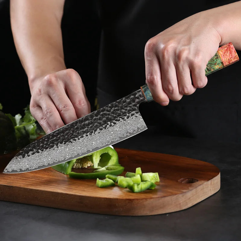 Cuțit profesional de bucătărie din oțel damasc - stil japonez