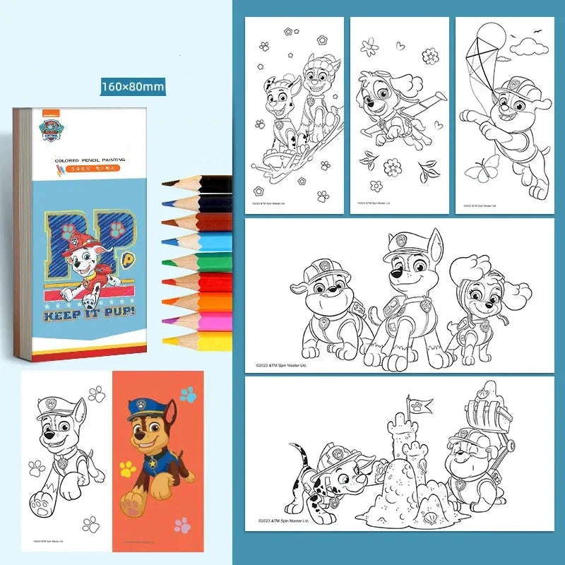 Pagini de colorat pentru copii și creioane colorate Paw Patrol