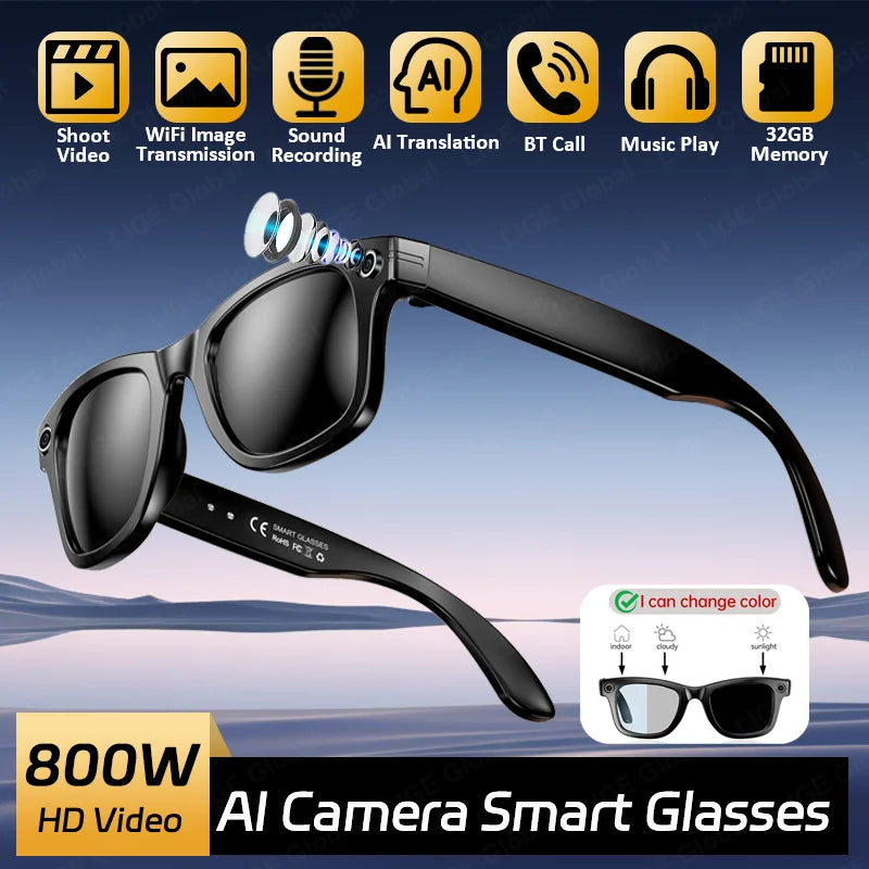 Ochelari inteligenți AI - cameră HD, apelare Bluetooth, traducere și funcții AI