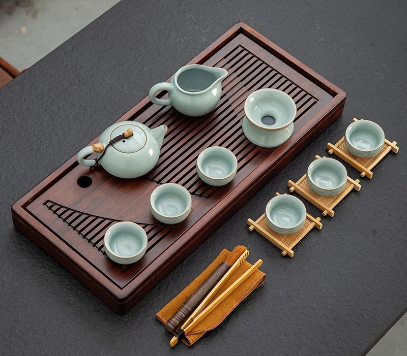 Set de ceai din ceramică Yixing cu tavă din lemn - mai multe variante