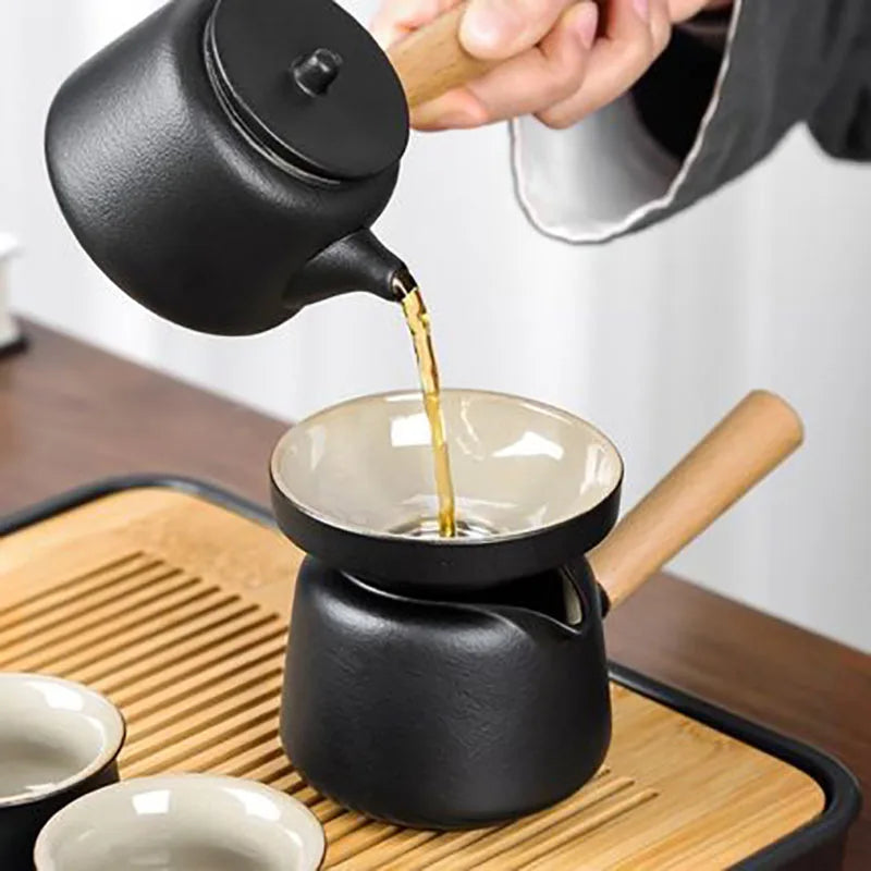 Set de ceai din ceramică neagră - design Zen