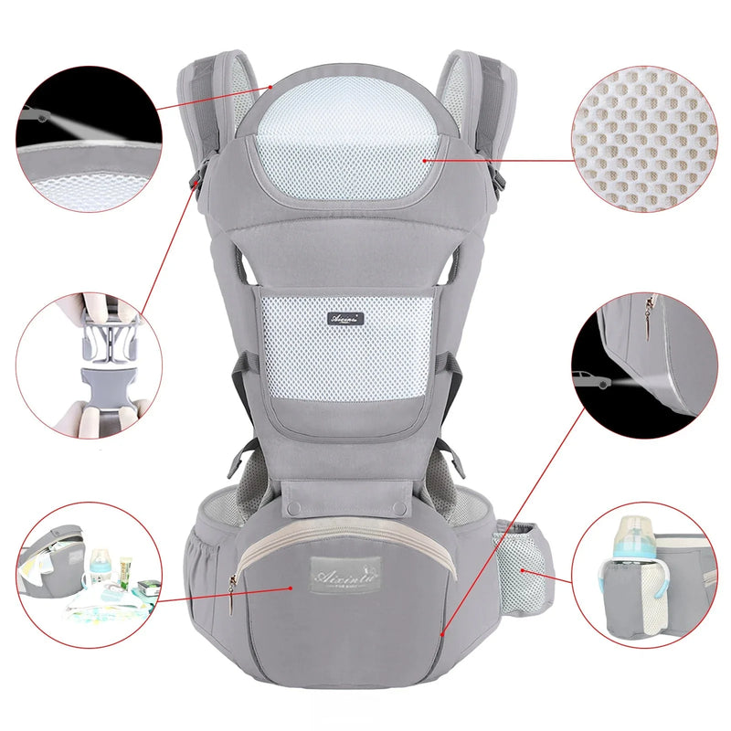 Port-bebeluș ergonomic cu scaun lombar multifuncțional - mai multe variante