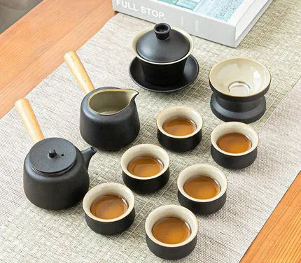 Set de ceai din ceramică neagră - design Zen