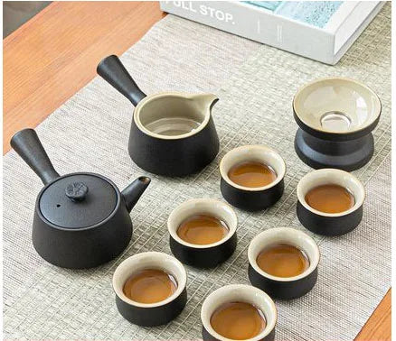 Set de ceai din ceramică neagră - design Zen