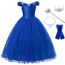 Rochie albastră pentru fete Cenușăreasa - mai multe variante