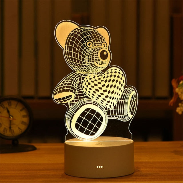 Lampă cu iluzie 3D - Ursuleț de Ziua Îndrăgostiților